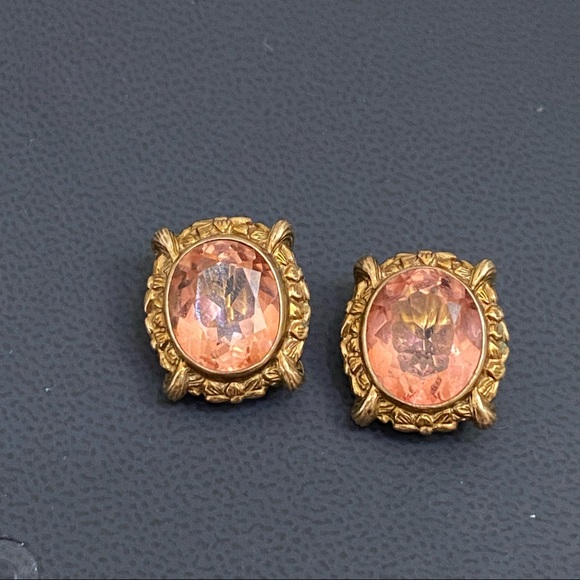 Vintage Morganite Glass 925 Clip On Earrings - Picture 7 of 16